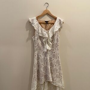 Aqua White Lace High-Low Ruffle Dress